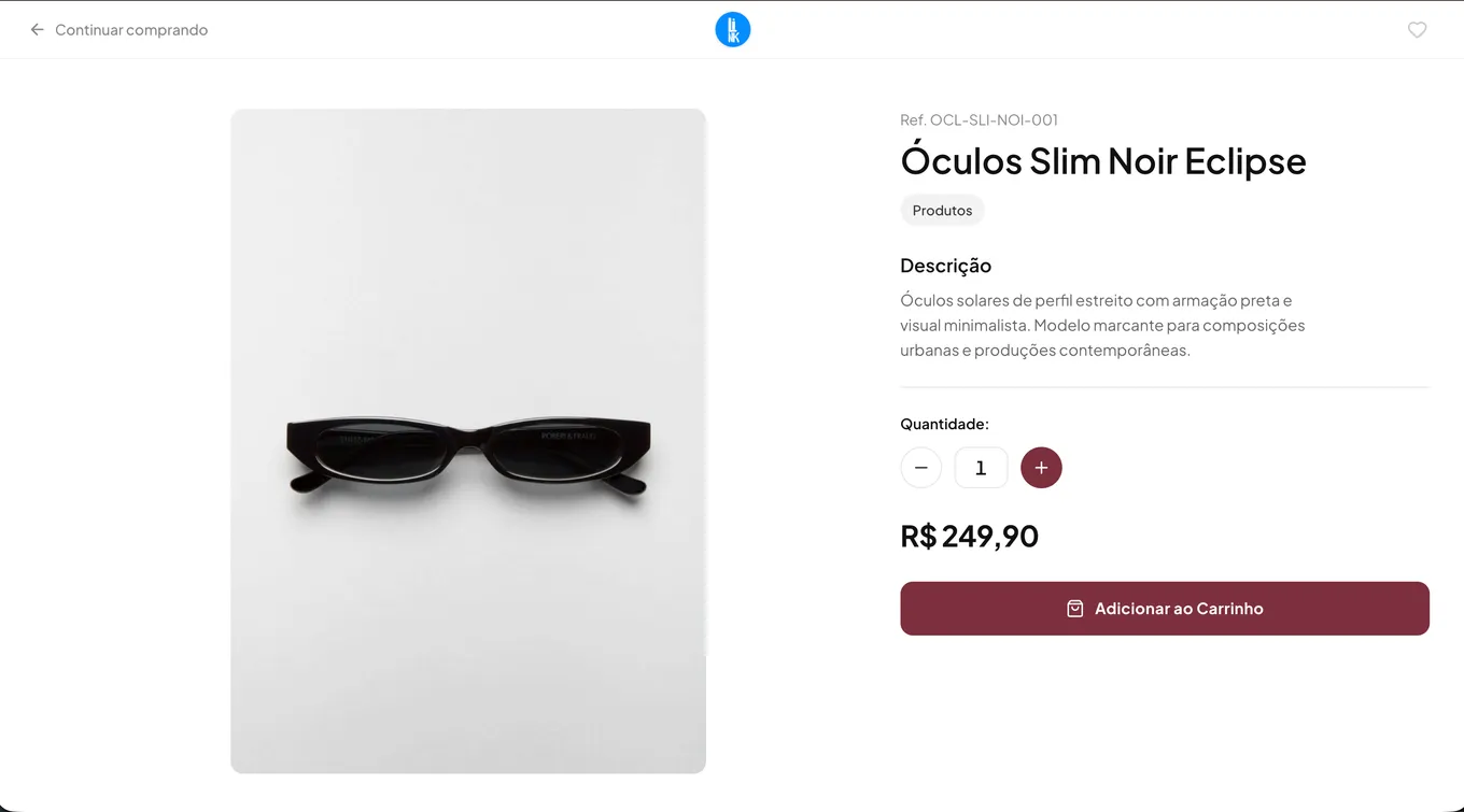 Página de producto de un catálogo de LINK en el ordenador: foto, descripción, cantidad, precio y botón Añadir al carrito