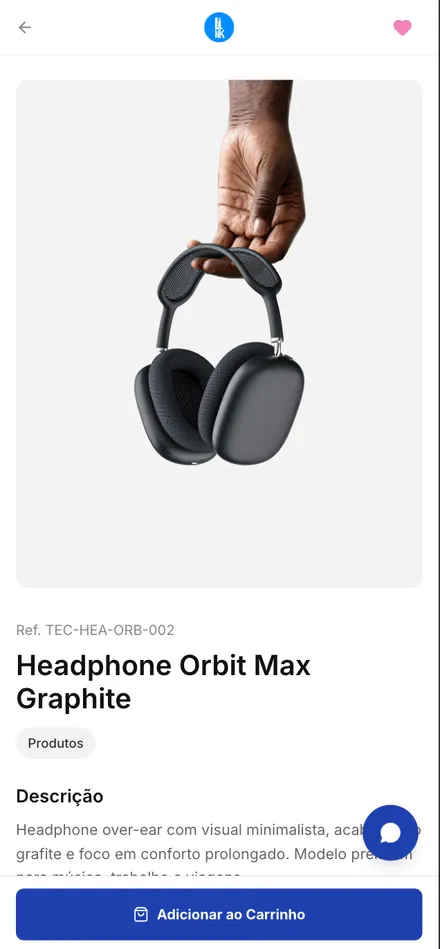 Página de producto en el móvil: auriculares con foto, referencia, descripción y botón Añadir al carrito